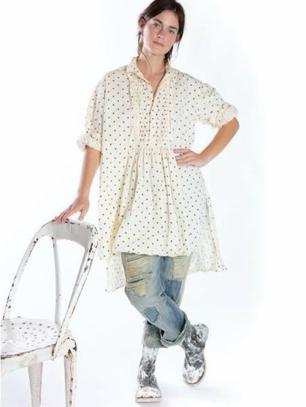 Magnolia Pearl Cream Polka Dot High-Low Tunic Dress